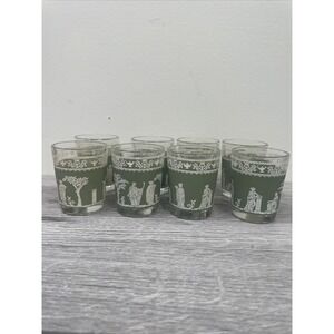 Wedgwood Jeanette Hellenic Vintage Jasperware Green Grecian 8‎ Shot Glasses.